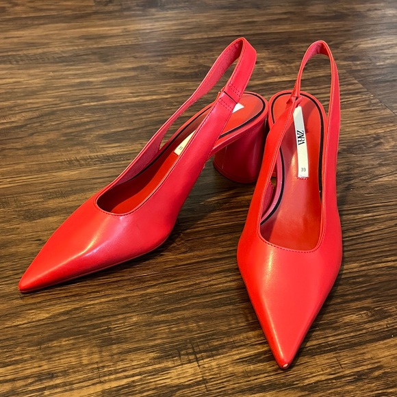 Zara Shoes - Zara Red Faux Patent Leather Slingback Pumps Heels Size US 8.5/EU 39